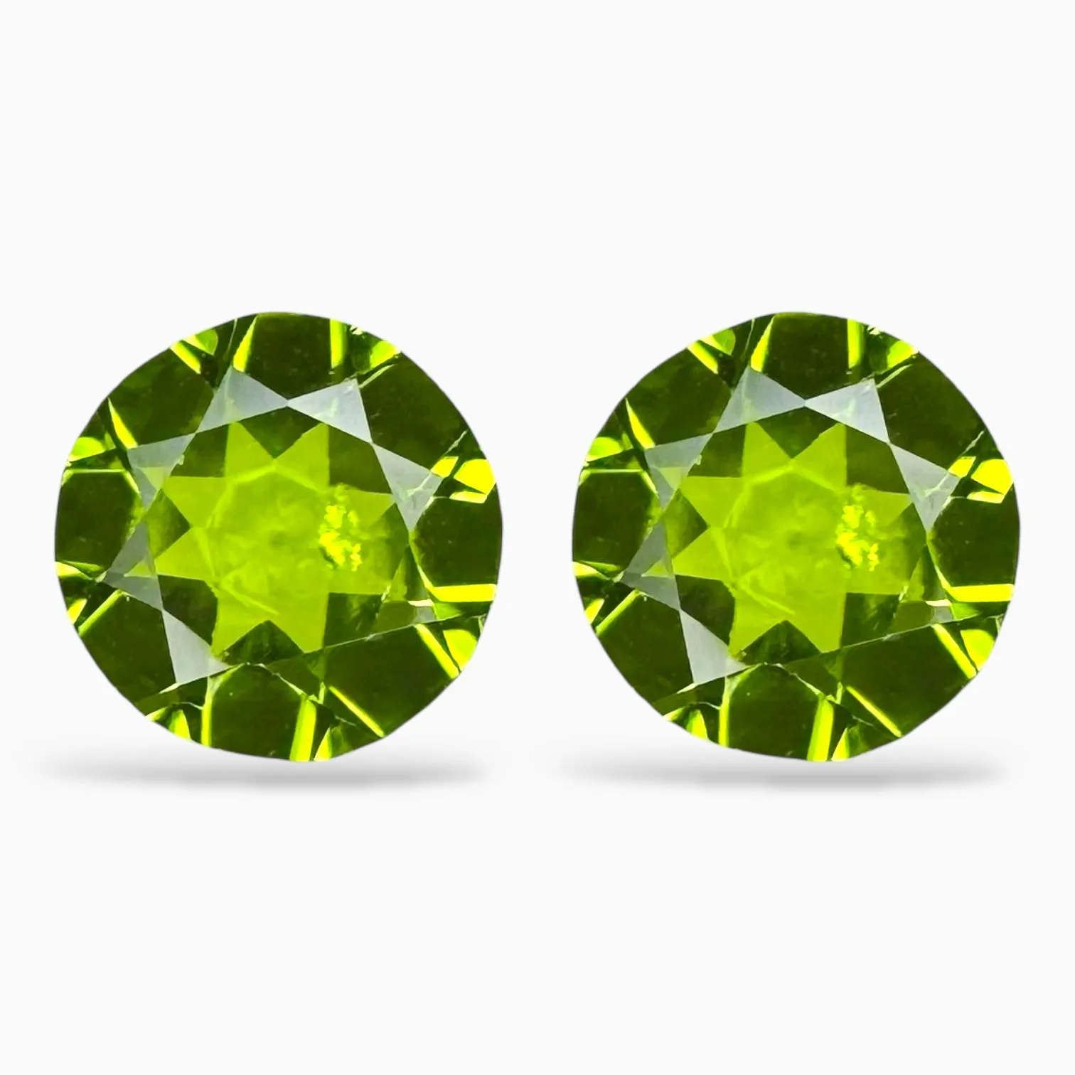 Natural Peridot Round Stone Pair  For Earrings 6.58 Carats 10 mm