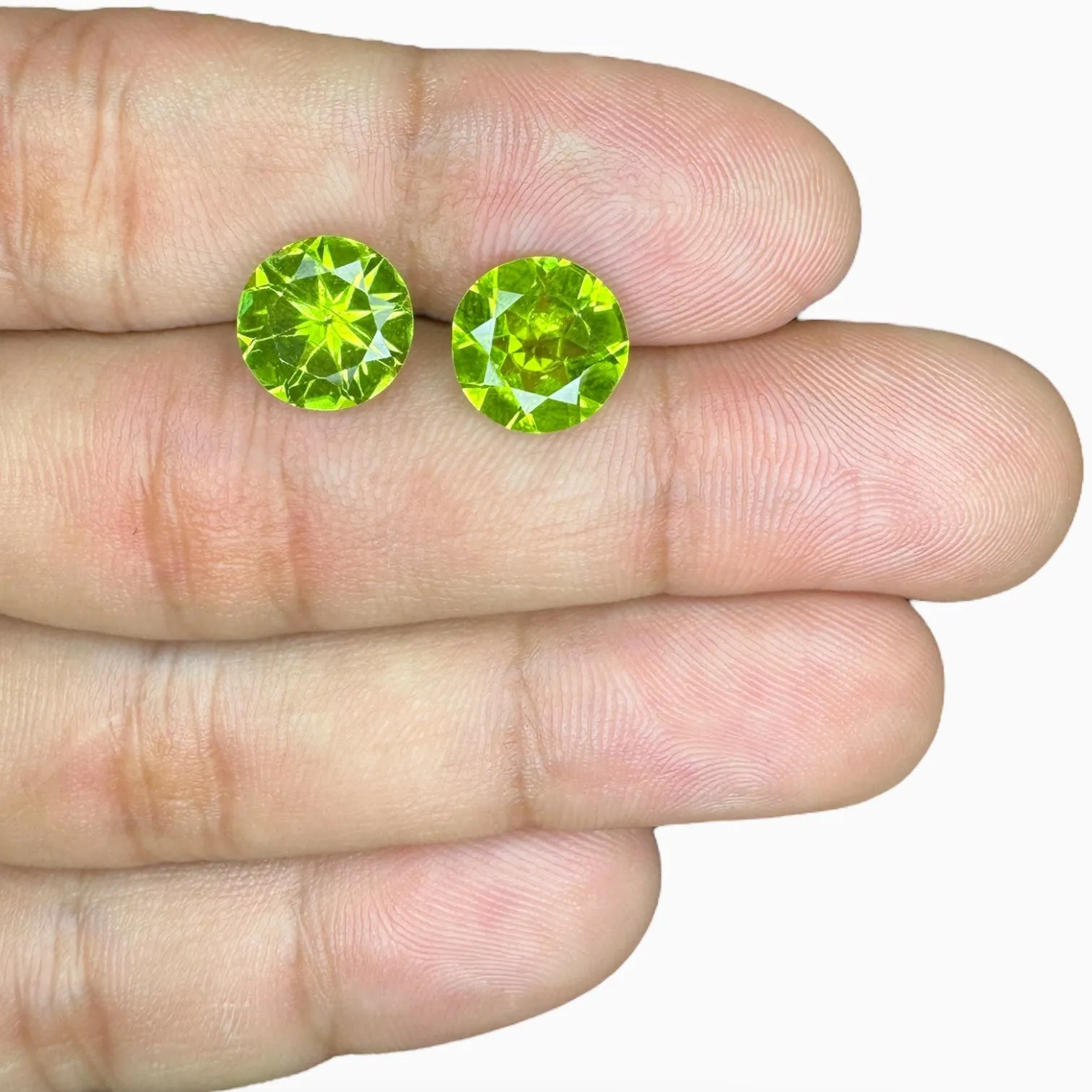 Natural Peridot Round Stone Pair  For Earrings 6.58 Carats 10 mm
