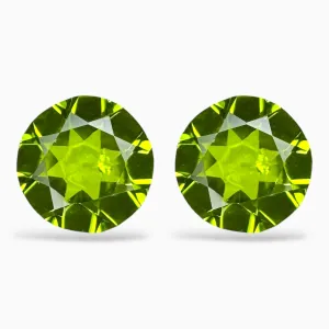 Natural Peridot Round Stone Pair  For Earrings 6.58 Carats 10 mm