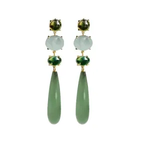 Ole Lynggaard Lotus Earrings Peridot, Light Blue Aquamarine, Green Tourmaline & Serpentine