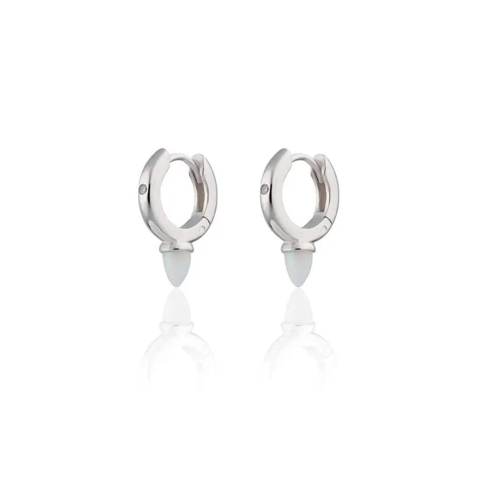Opal Bullet Huggie Earrings - Silver - SPESSS137
