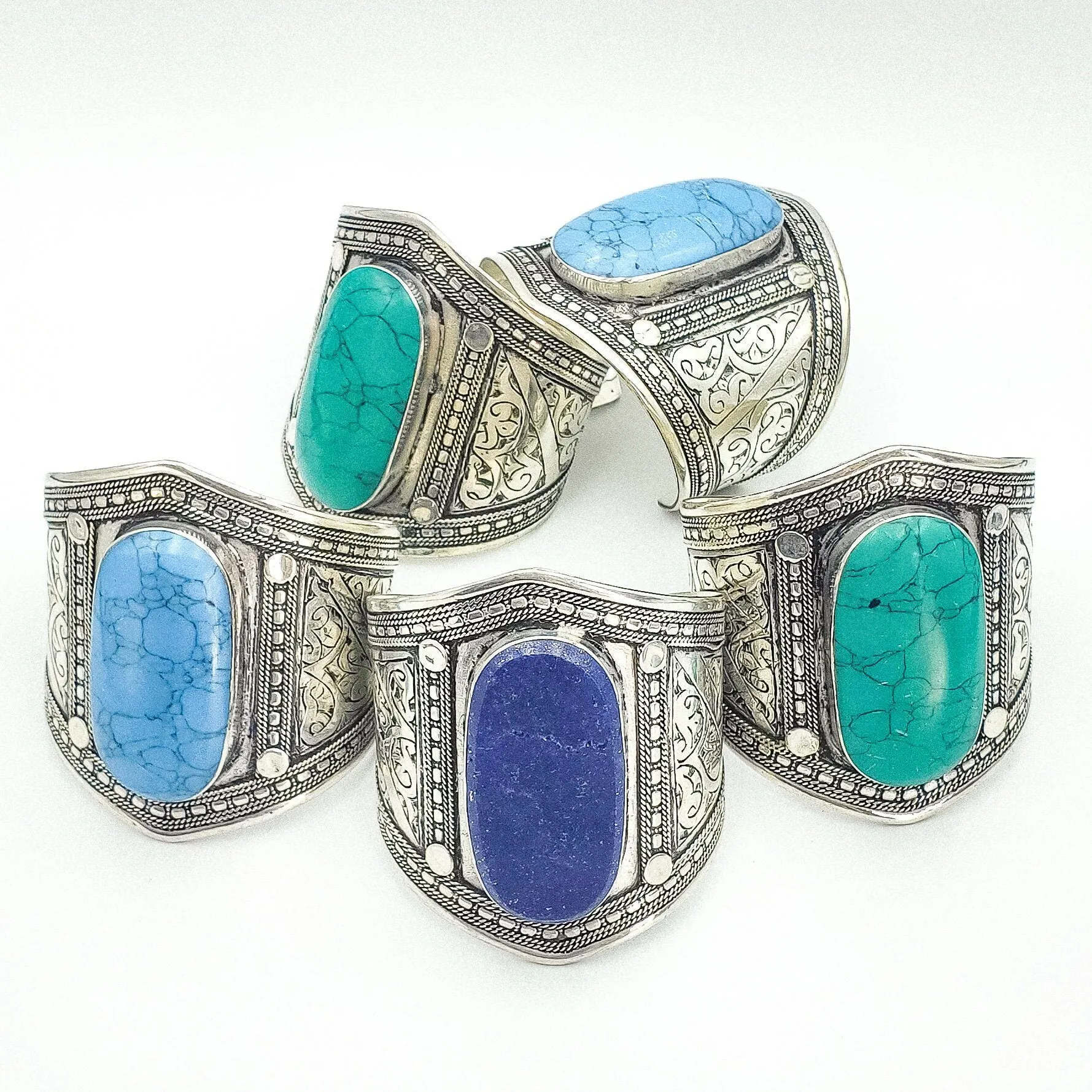 Patterned Tribal boho cuff - Lapis