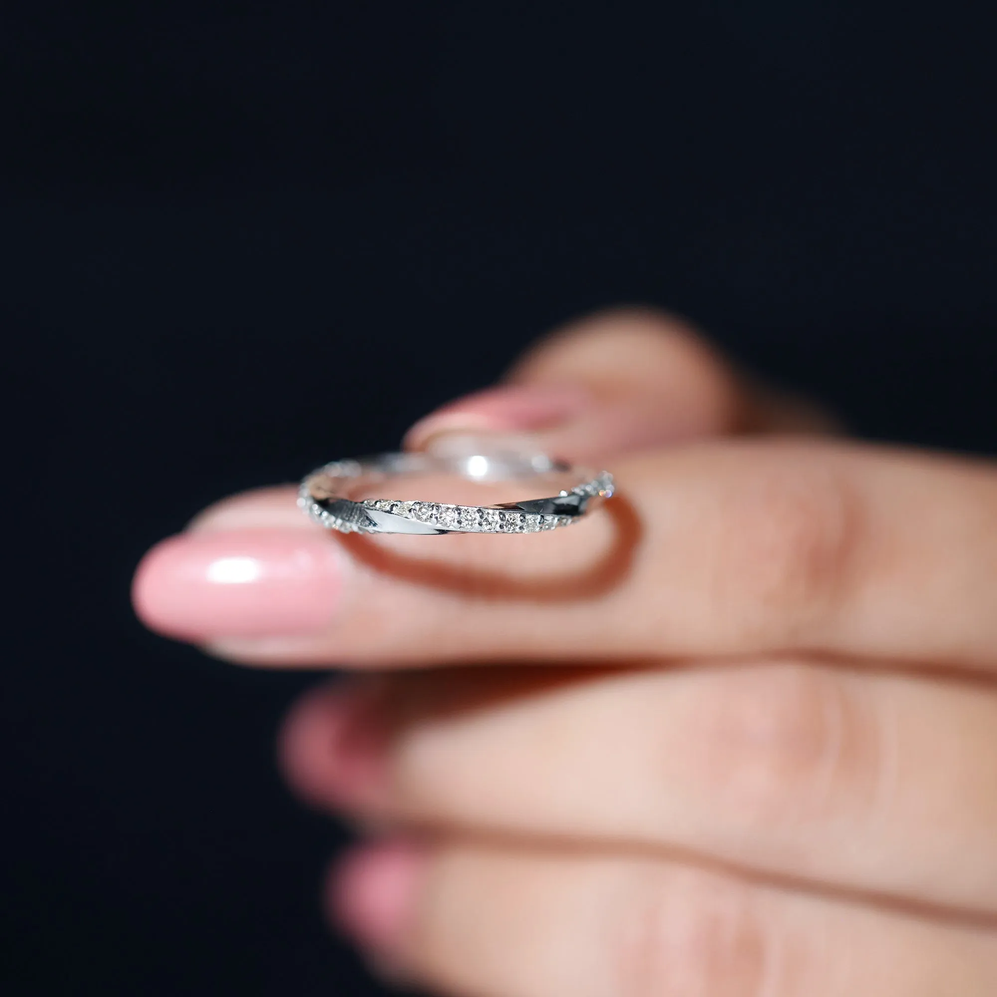 Pave Set Diamond Stackable Ring with Twisted Details
