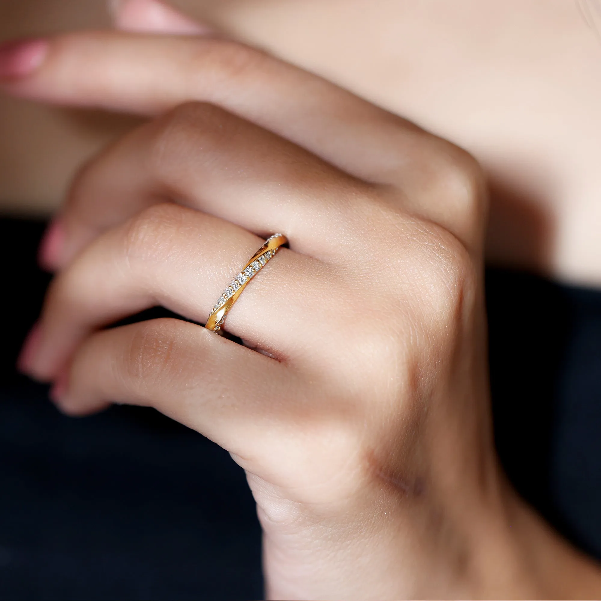 Pave Set Diamond Stackable Ring with Twisted Details