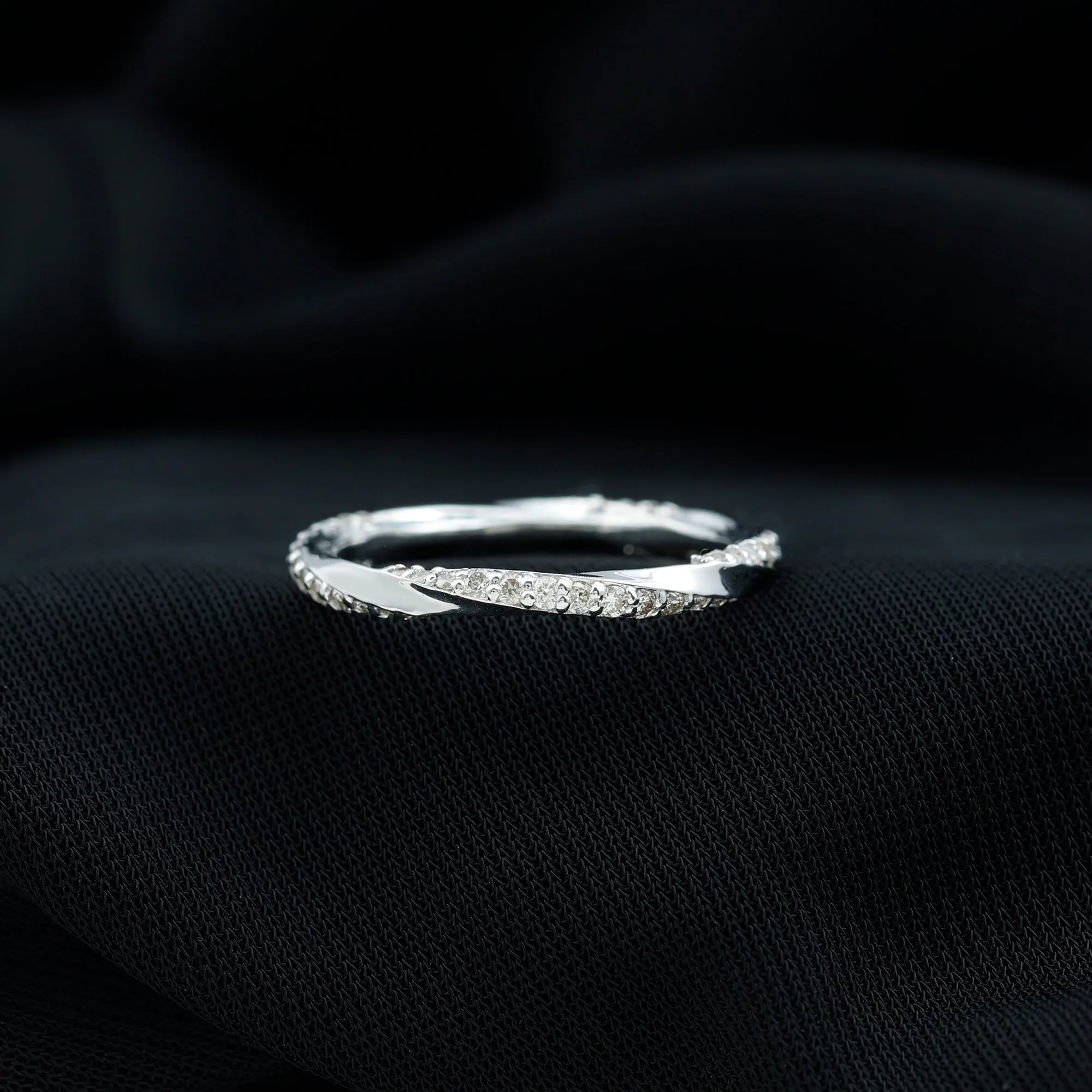 Pave Set Diamond Stackable Ring with Twisted Details