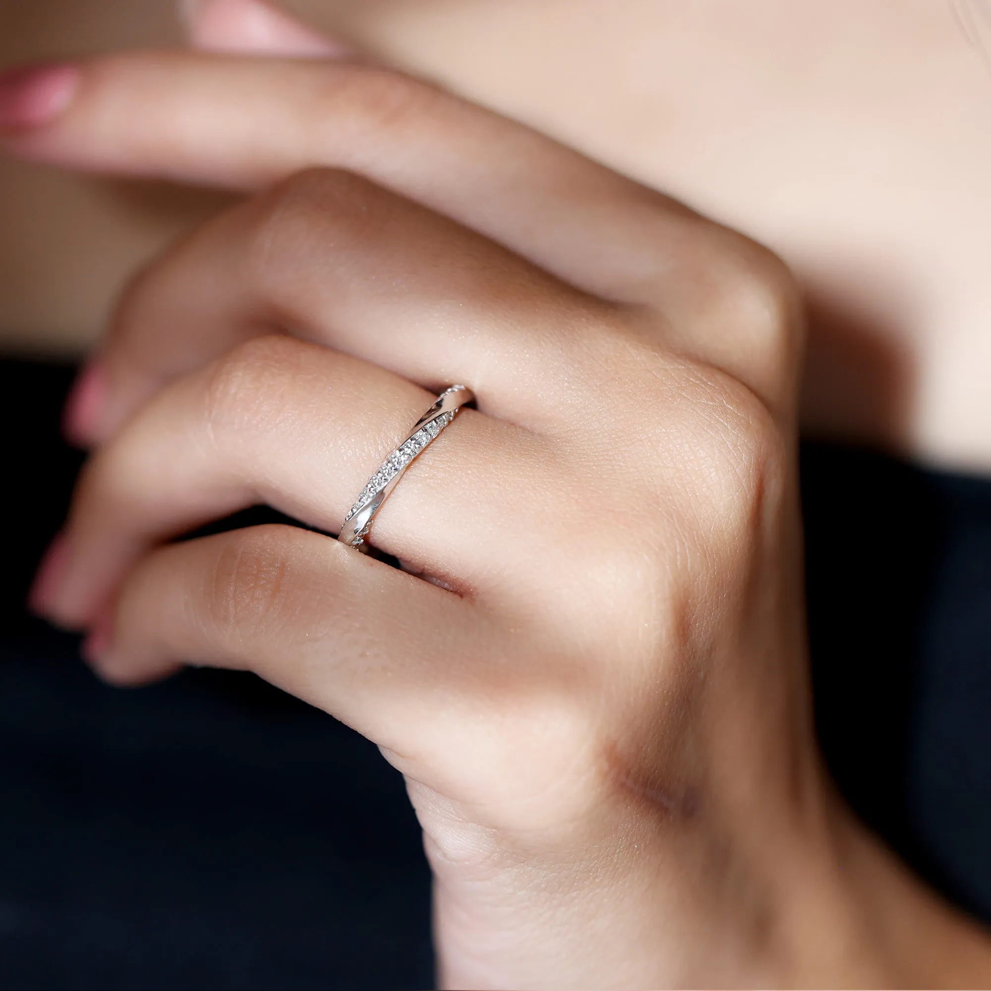 Pave Set Diamond Stackable Ring with Twisted Details