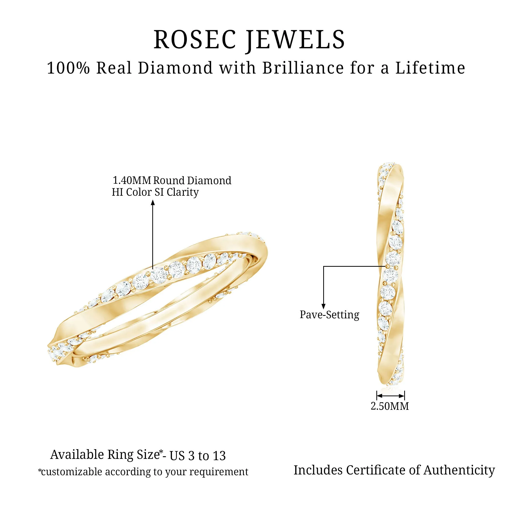 Pave Set Diamond Stackable Ring with Twisted Details