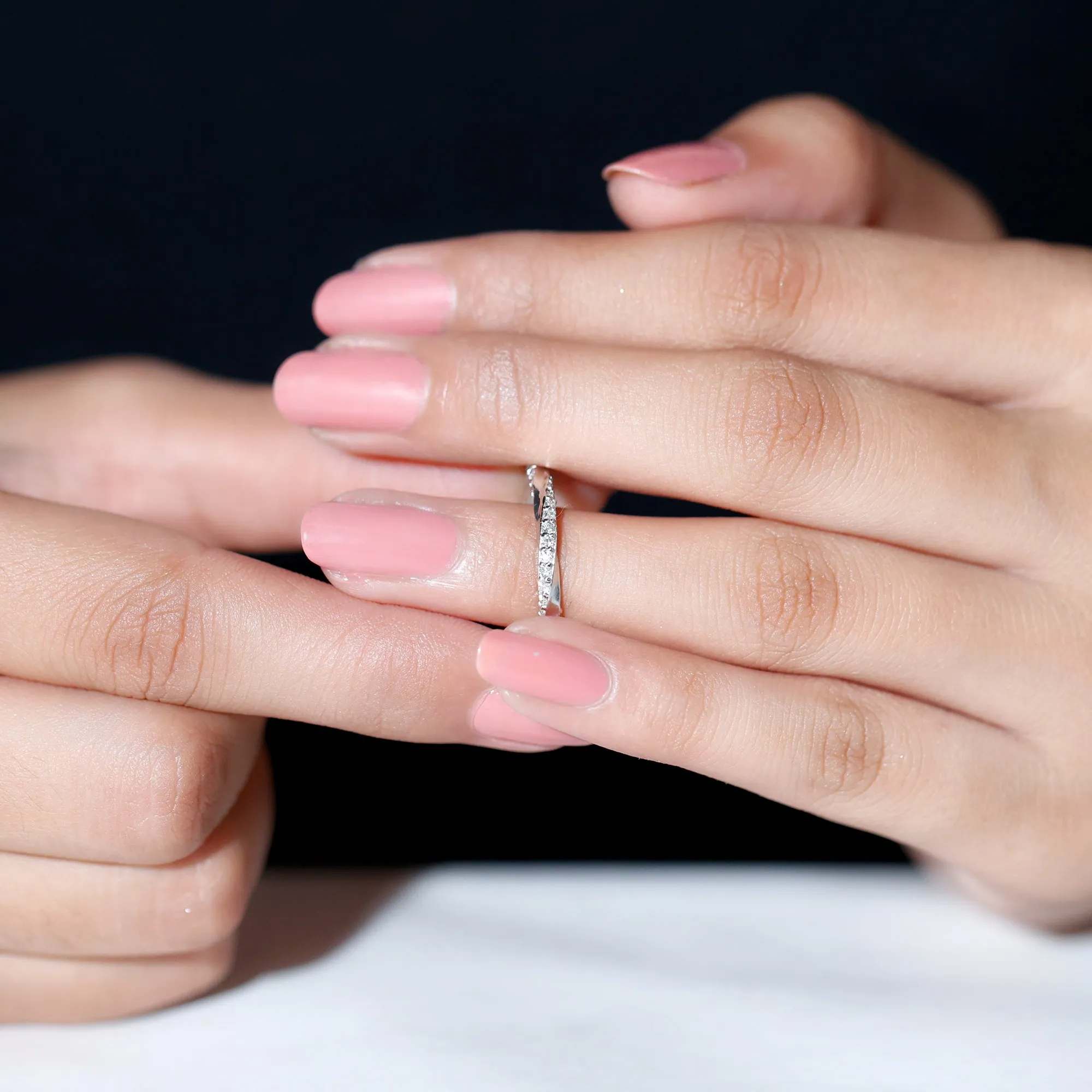Pave Set Diamond Stackable Ring with Twisted Details