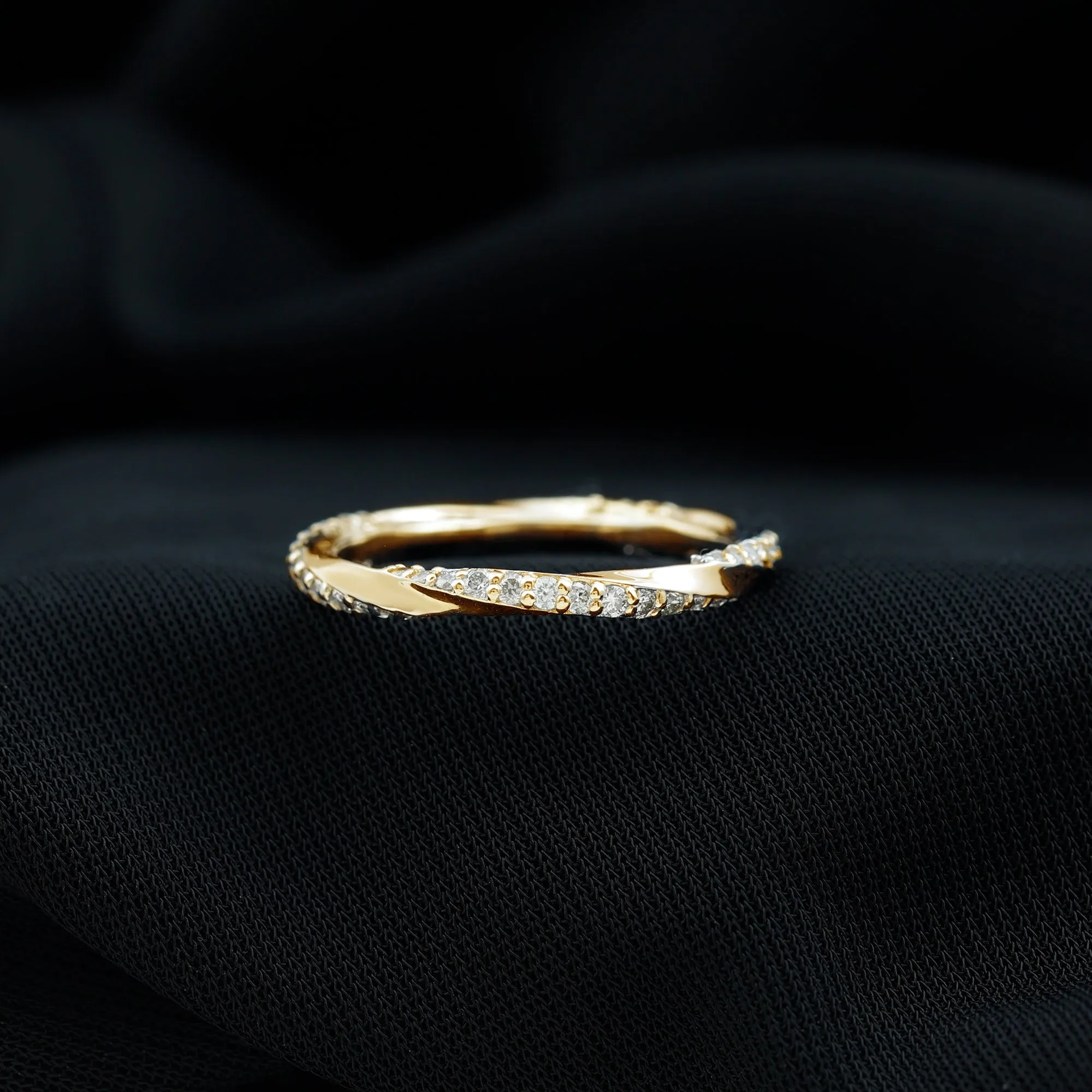 Pave Set Diamond Stackable Ring with Twisted Details