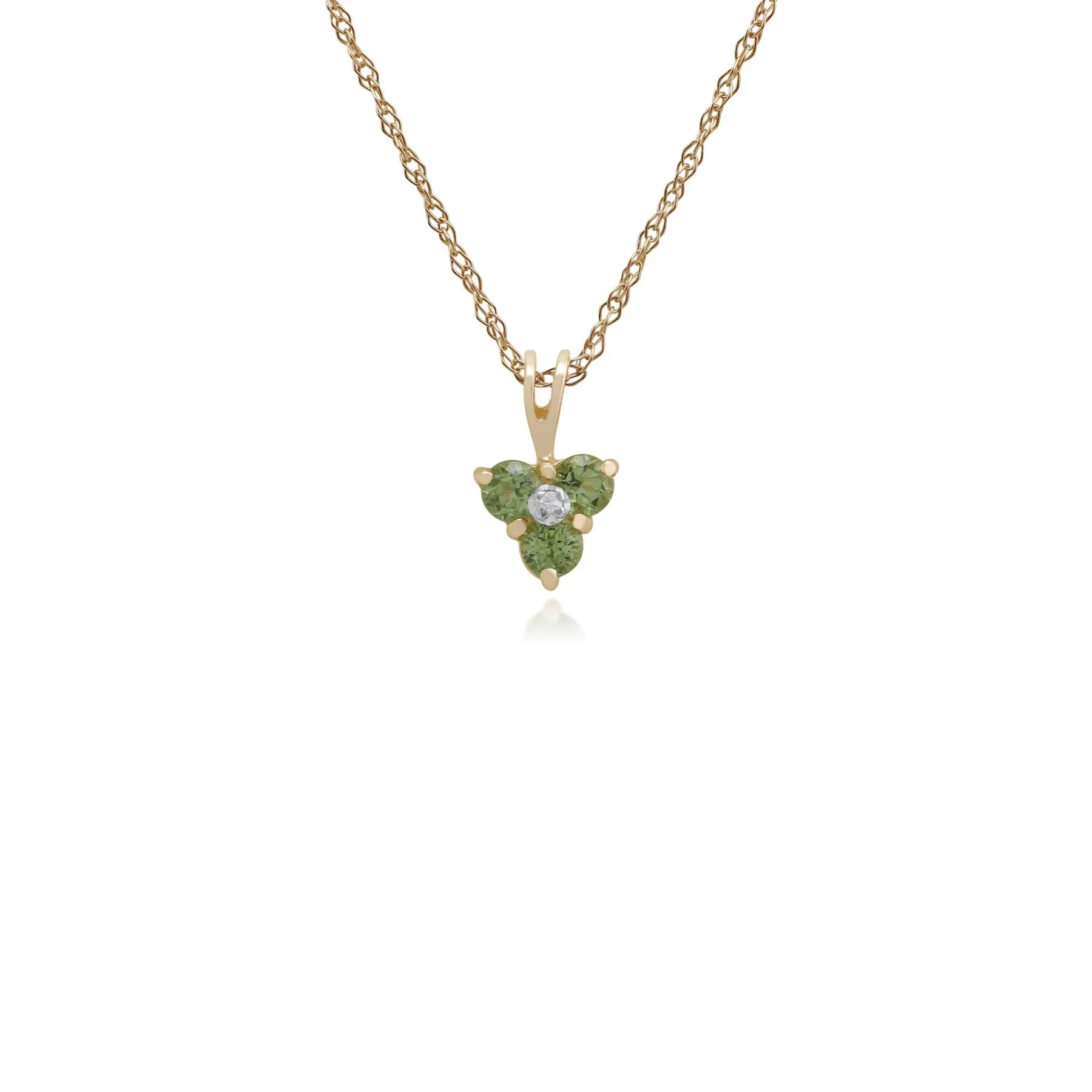 Pendentif Floral Or Jaune 375 Péridot Rond et Diamant