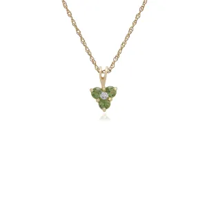 Pendentif Floral Or Jaune 375 Péridot Rond et Diamant