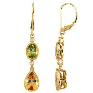 Peridot, Citrine And Diamond Earrings