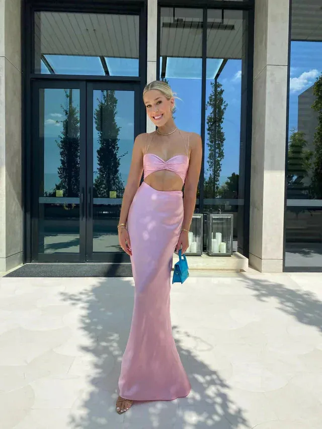 Pink Sweetheart Sleeveless Sheath Formal Dress Charming Evening Party Dress