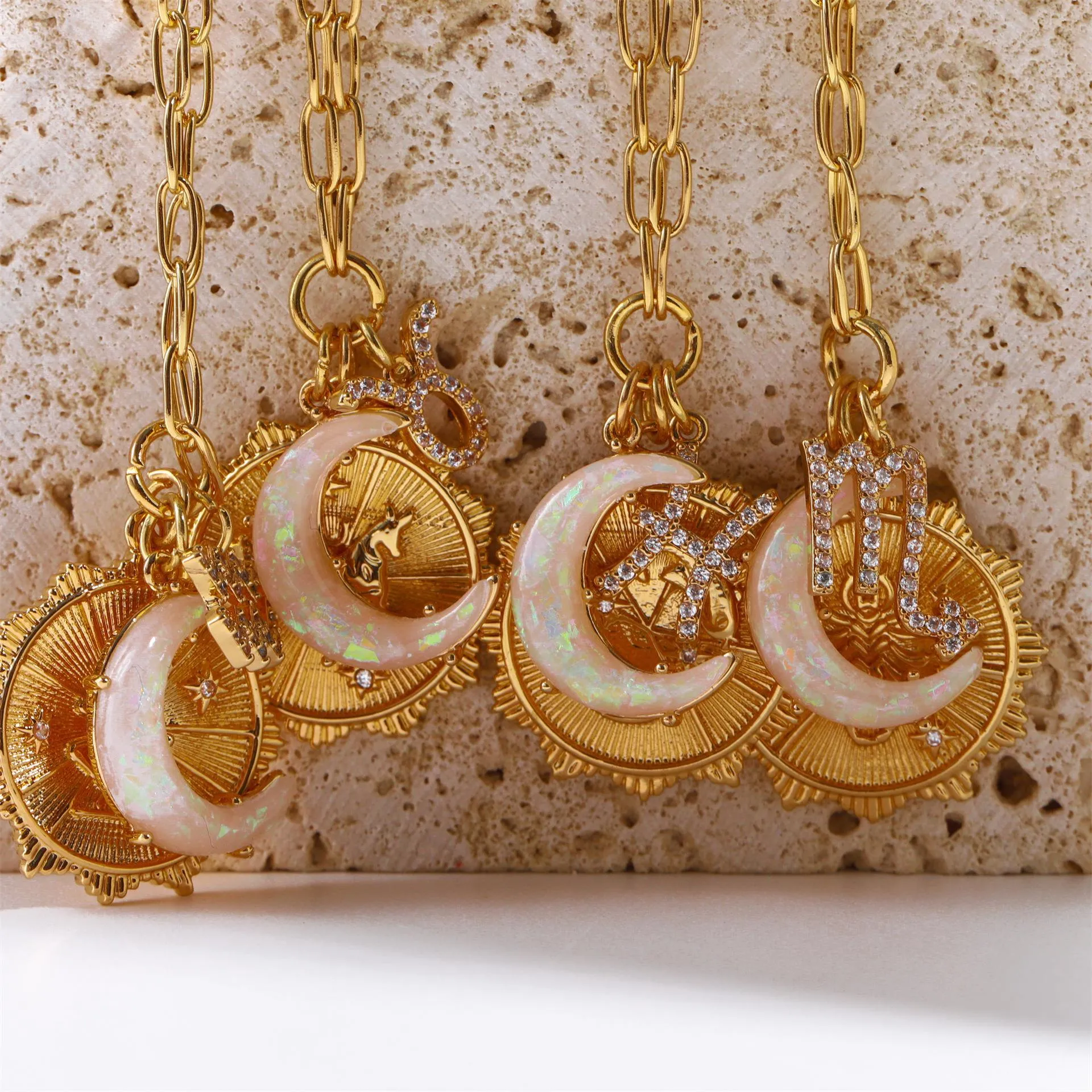 Preorder: Celestial Opal Moon Zodiac Necklace