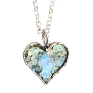 Roman Glass and Sterling Silver Heart Pendant Necklace – Ready to Ship for Christmas