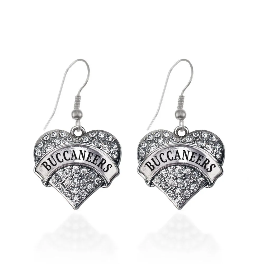 Silver Buccaneers Pave Heart Charm Dangle Earrings