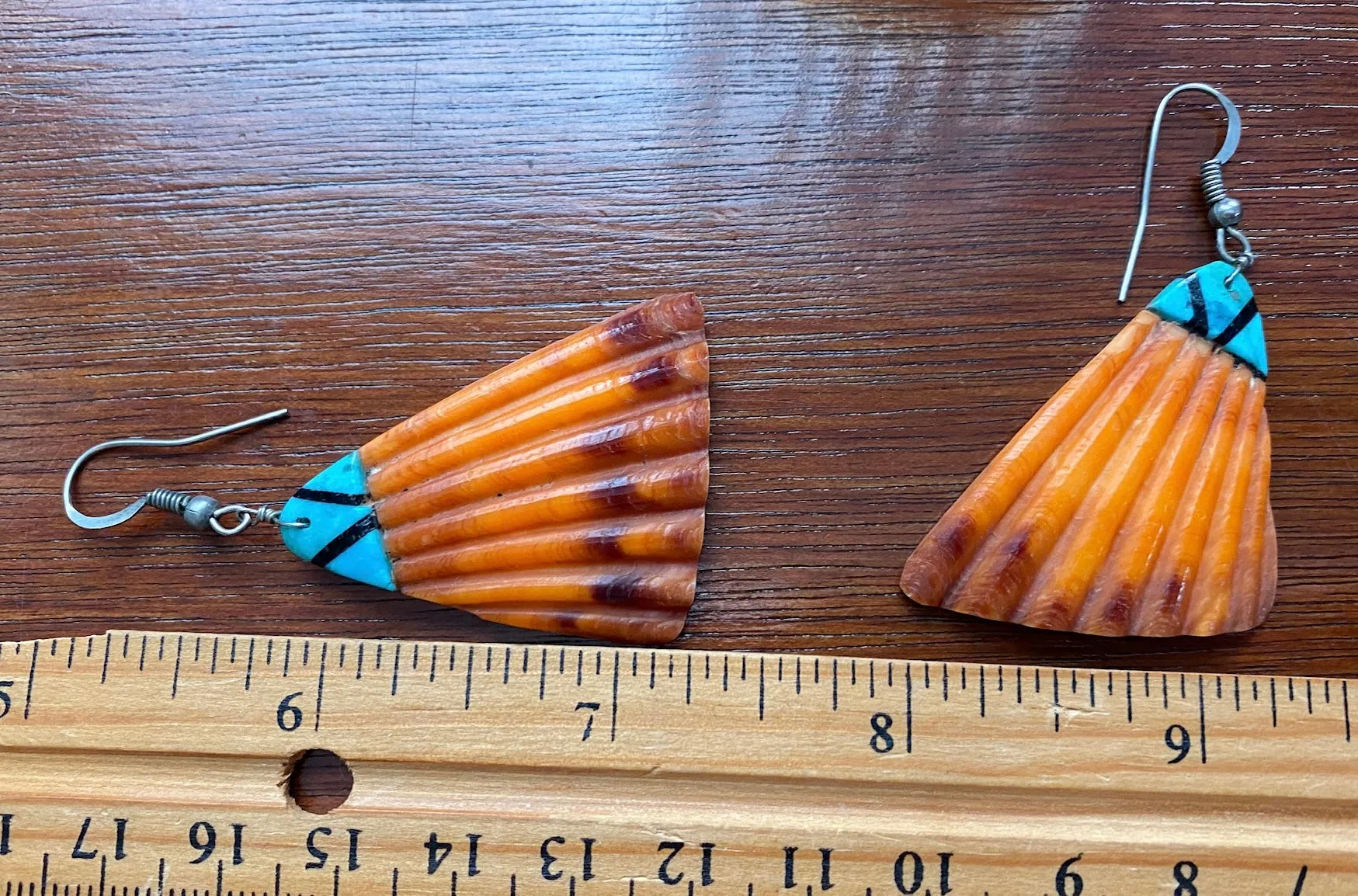 Silver Wire Spiny Oyster Shell Turquoise Onyx Inlay Pierced Earrings Native American