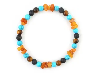 Surfer Men' bracelet with volcanic lava, amber and tiger eye beads