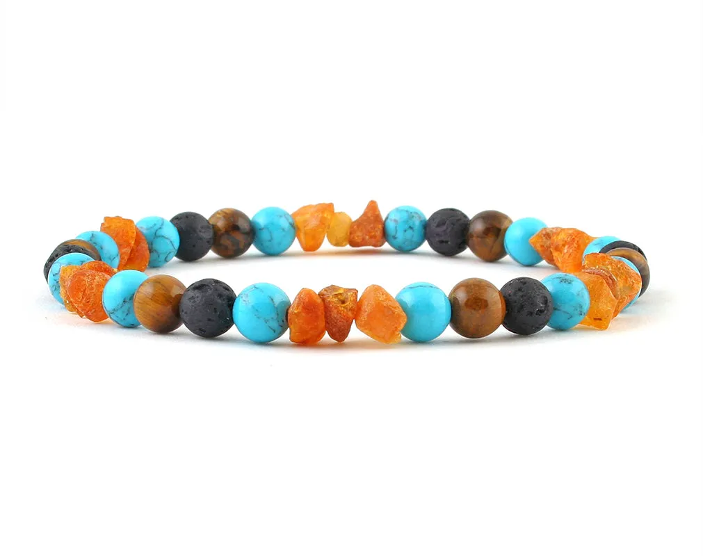 Surfer Men' bracelet with volcanic lava, amber and tiger eye beads