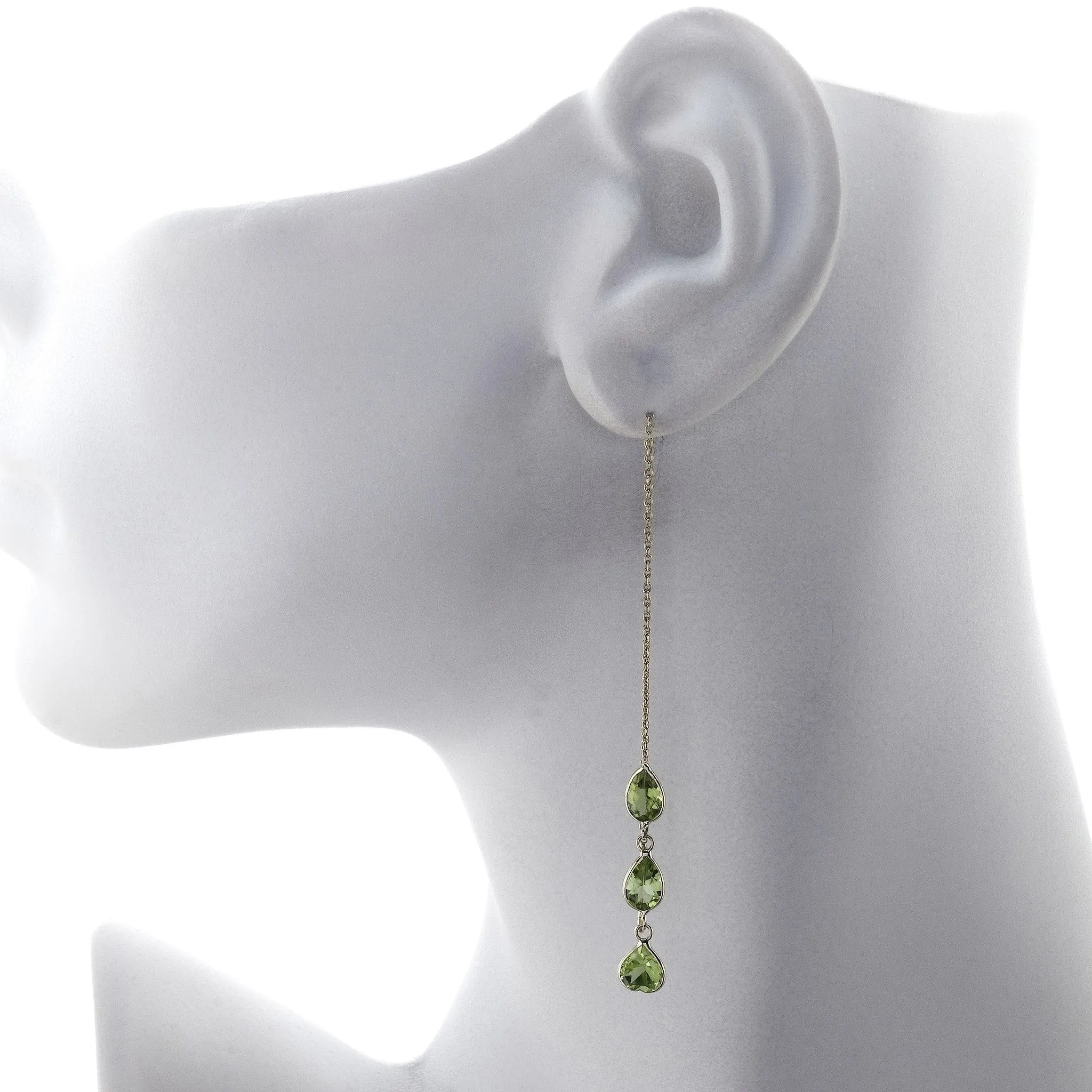 Three Pear Shape Peridot Threader Earrings